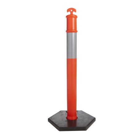 BOLLARD ORANGE C/W REFLECTIVE STRIP + 6KG BASE 